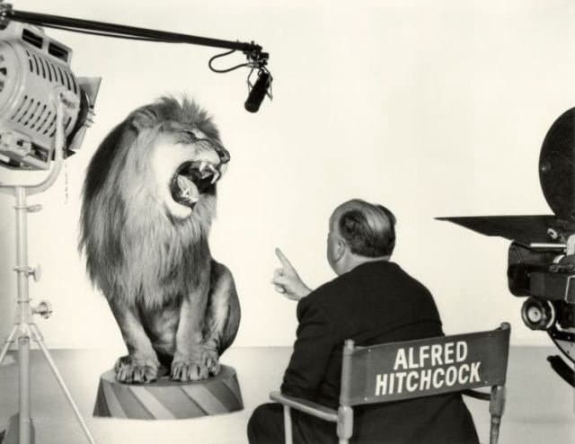 Alfred Hitchcock getting the famous lion shot Rare Photos