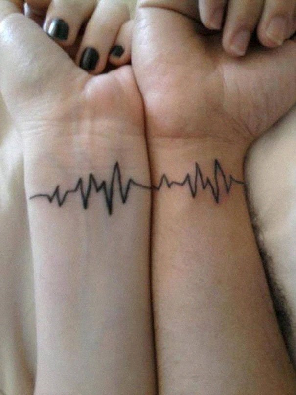 Both heart beats for each other Couple Tattoos