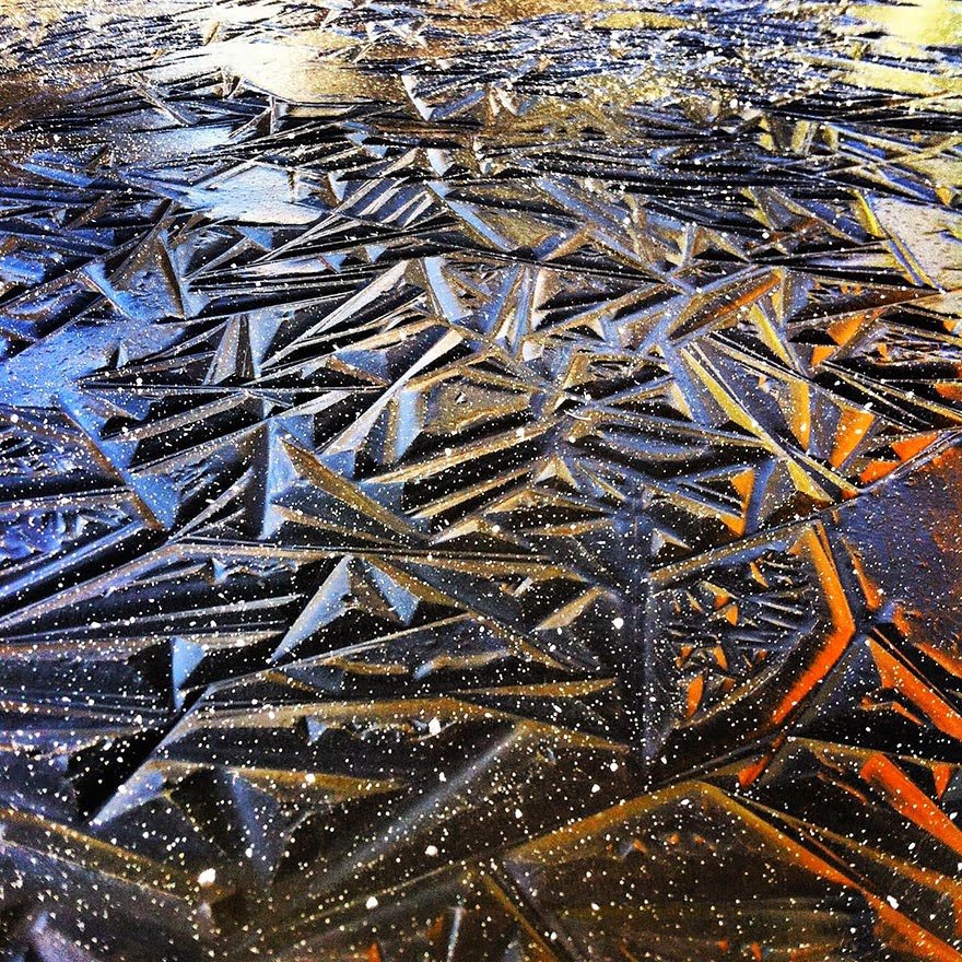 Geometric Pond Ice In Southern Oregon, USA Frozen Lake