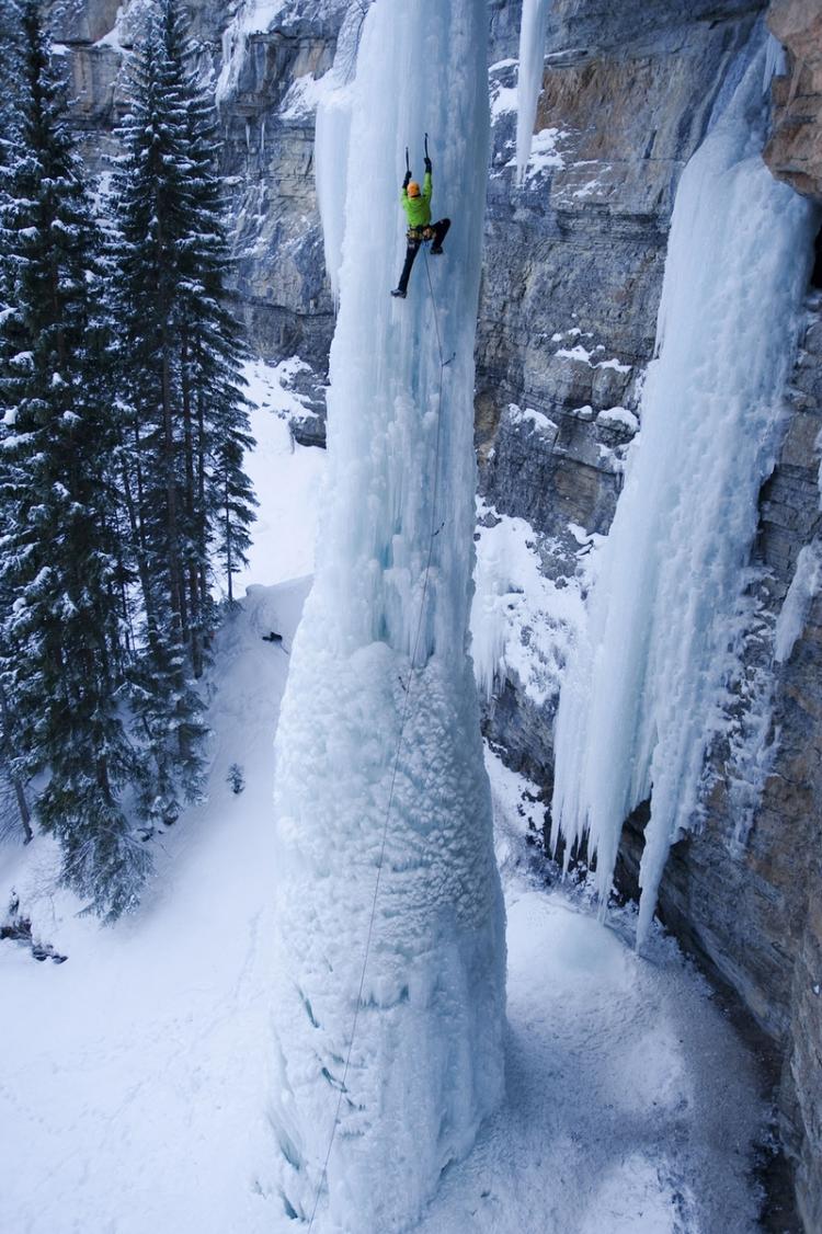 Ice climbing a frozen waterfall High Place