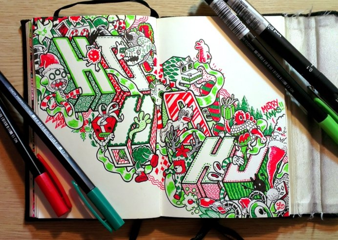 Merry Christmas Original Greetings Doodle 3 Ho Ho Ho