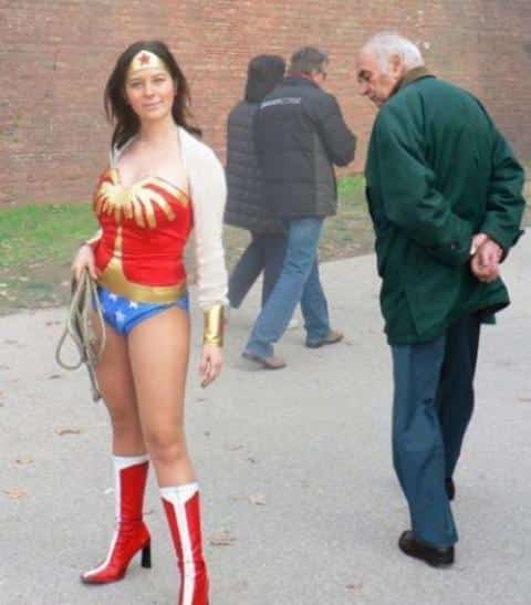 Old man staring at Wonder Woman Funny Photobombs