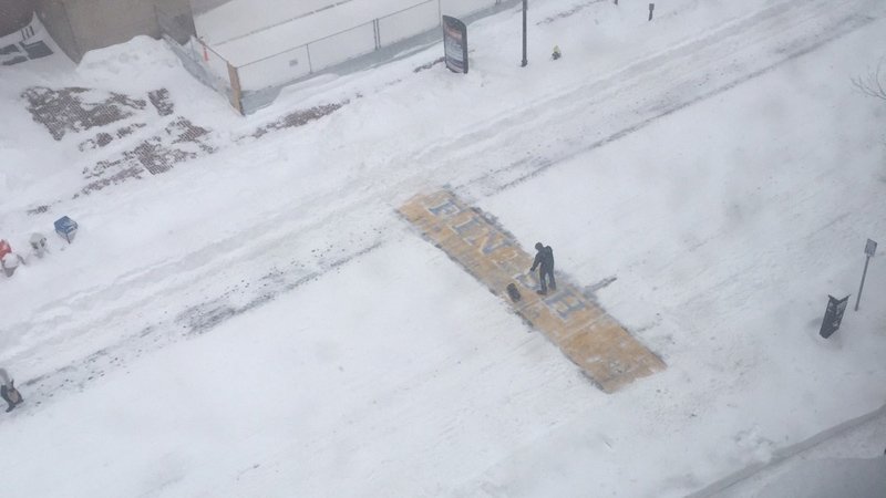 Shoveling the infinite snow off of the Bostonian Marathon finish line, 2015 Great Photos