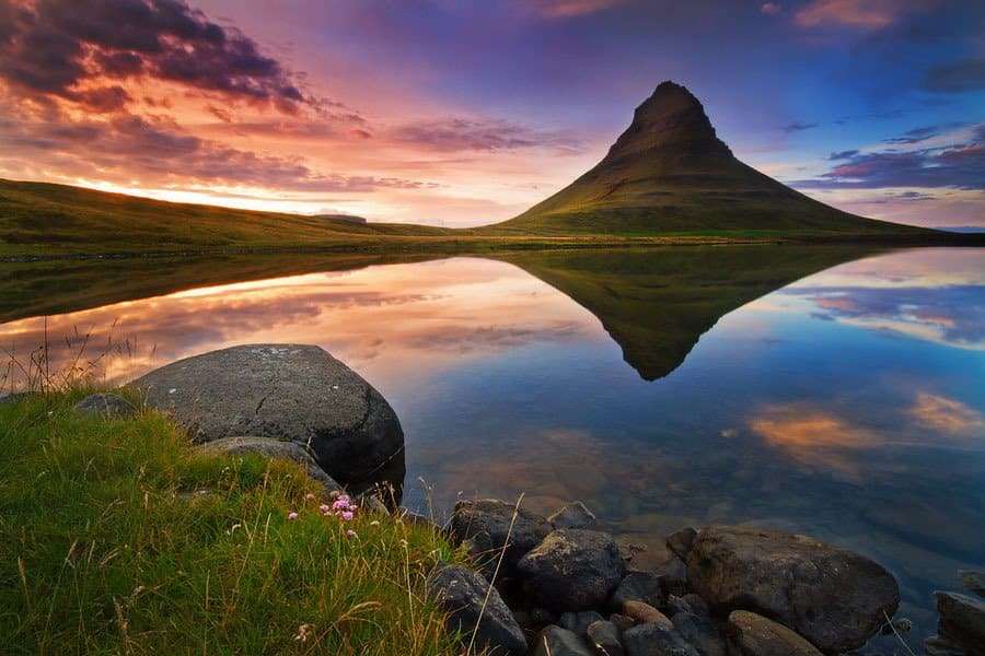 Sunset over hill Water Reflections