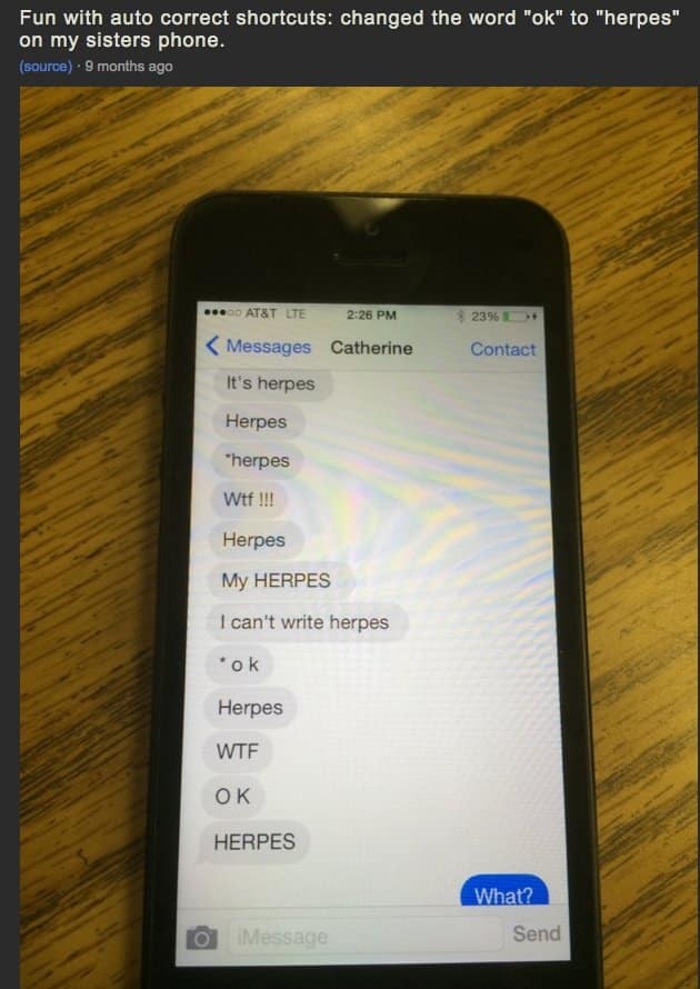 Text Shortcut Pranks 3 Herpes