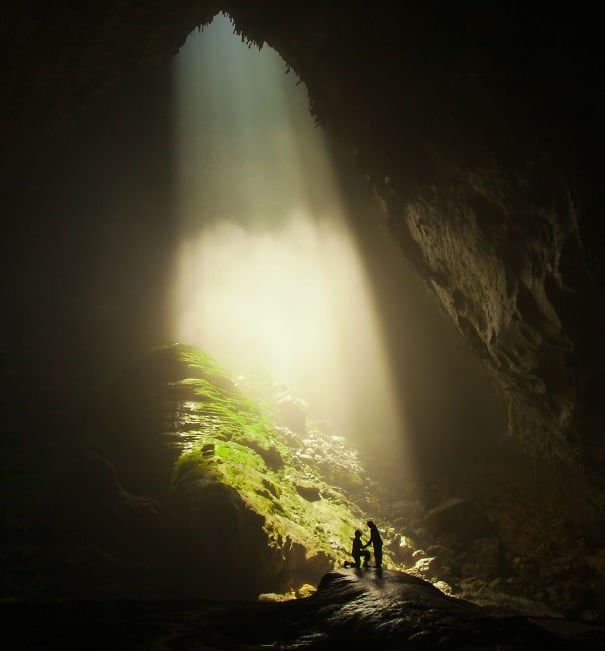 Who needs flashlight when you have sunbeam at world's biggest cave Wedding Proposal